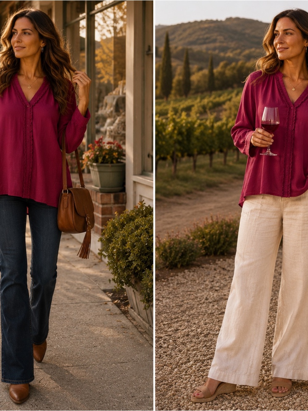 LC Lauren Conrad Ruffled V-Neck Blouse - Berry